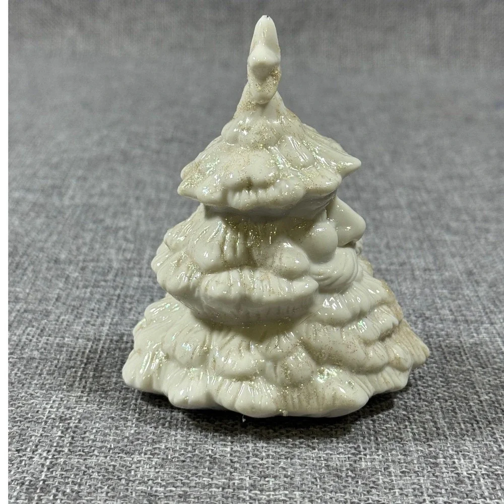 Santa Claus Christmas Tree Figurine White Gold Glitter Ceramic Kitsch Holiday